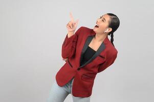 Young beautiful woman in formal clothing for officer on white background photo