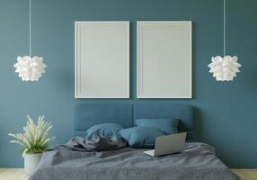 3D interoir design for bedroom and mockup frame photo