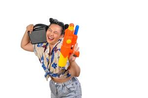 Portrait cute woman in Songkran festival with water gun photo