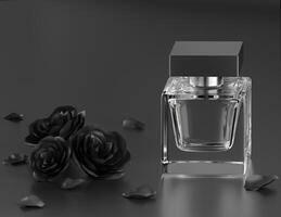 A mock up of realistic White blank cosmetic tube and spray bottle isolated on black background, 3d rendering , 3D illustration photo