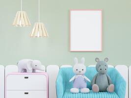 3D mockup photo frame in chidren room rendering