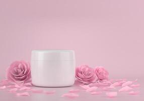 cosmético botella paquete piel cuidado crema, belleza cosmético producto póster, con Rosa antecedentes foto