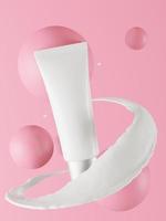 un burlarse de arriba de realista blanco cosmético tubo aislado en brillante rosado fondo, 3d representación , 3d ilustración foto
