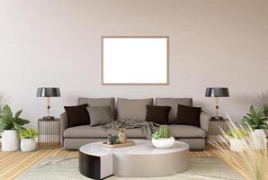 3D illustration Mockup blank photo frame in living room rendering