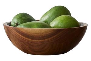 137 Wooden bowl with four avocados isolated on a transparent background photo