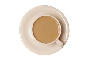 3025 Beige plate and cup with coffee milk isolated on a transparent background photo