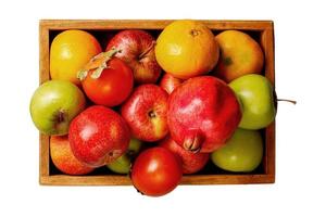 3298 Wooden tray with mix fruits isolated on a transparent background photo