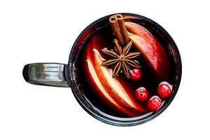 472 Black cup with hot drink and fruit isolated on a transparent background photo