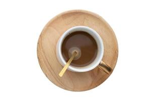 1640 Wooden plate and cup with coffee isolated on a transparent background photo