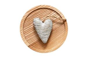 782 Beige wooden tray with heart decor isolated on a transparent background photo