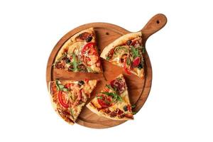 3063 Pizza on a wooden board isolated on a transparent background photo