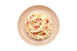 3374 Spaghettis with chicken and red paprika isolated on a transparent background photo