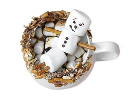 2195 White mug with chocolate and marshmallows isolated on a transparent background photo