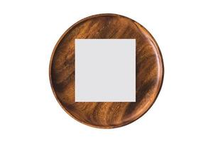 4131 Wooden tray and white note isolated on a transparent background photo