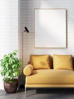 Poster Frame Mockup In Wall Scandinavian Living Room Interior photo