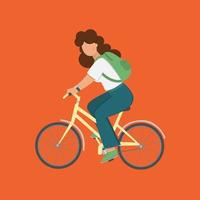 bicicleta niña plano estilo mujer turismo vector ilustración