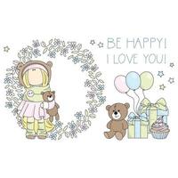 BE HAPPY I LOVE YOU Tilda Doll Child Vector Illustration Set