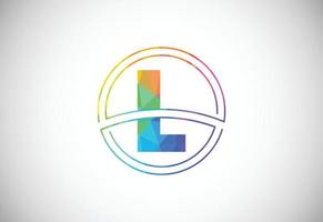 Low poly style letter L with a circle frame. Graphic alphabet symbol for corporate business identity vector