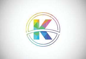 Low poly style letter K with a circle frame. Graphic alphabet symbol for corporate business identity vector