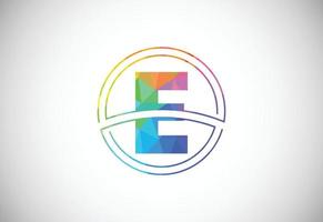 Low poly style letter E with a circle frame. Graphic alphabet symbol for corporate business identity vector