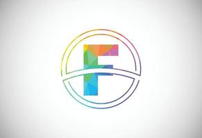 Low poly style letter F with a circle frame. Graphic alphabet symbol for corporate business identity vector