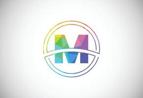 Low poly style letter M with a circle frame. Graphic alphabet symbol for corporate business identity vector