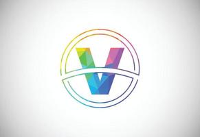 Low poly style letter V with a circle frame. Graphic alphabet symbol for corporate business identity vector