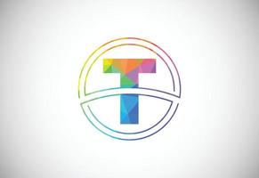 Low poly style letter T with a circle frame. Graphic alphabet symbol for corporate business identity vector