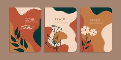 set of book cover designs with hand drawn floral decorations. abstract retro botanical background.size A4 For notebooks, planners, brochures, books, catalogs vector