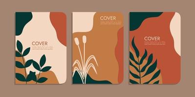 set of book cover designs with hand drawn floral decorations. abstract retro botanical background.size A4 For notebooks, planners, brochures, books, catalogs vector