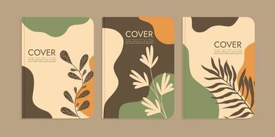set of book cover designs with hand drawn floral decorations. abstract boho botanical background A4 size For book, binder, diary, planner, brochure, notebook, catalog vector