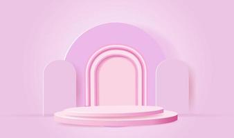 minimal scene with geometrical forms. cylinder podiums in soft pink background with balls. Scene to show cosmetic product, Showcase, shopfront, display case. vector