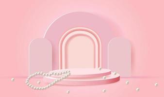 3d product background featuring podium scene with geometric platform and pearls vector