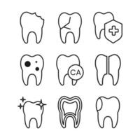 conjunto de dientes icono en contorno estilo. vector ilustración aislado en un blanco antecedentes.