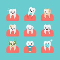 Set of Cartoon Teeth and gums. Kawaii faces. Vector illustration.