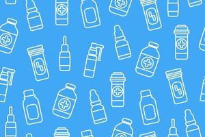 Seamless Pattern with Outline Icons Medical Bottles. Different shapes of Medical Bottles. Vector illustration.