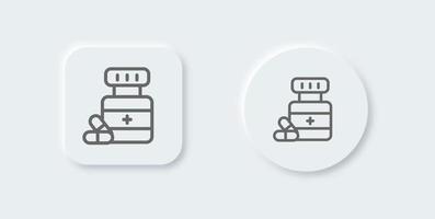 Medicine bottle line icon in neomorphic design style. Pharmacy signs vector illustration.
