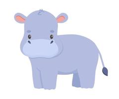 Cute hippopotamus in cartoon style. Drawing african baby hippo isolated on white background. Vector sweet illustration for kids poster and card. Jungle animal