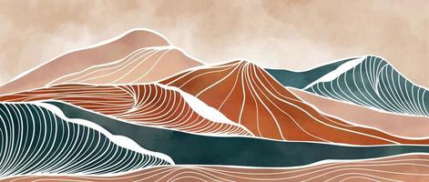 Creative minimalist modern paint and line art print. Abstract ocean wave and mountain contemporary aesthetic backgrounds landscapes. with sea, skyline, wave. vector illustrations