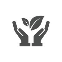 Young sprout with three leaves in hand solid icon. Ecology concept illustration isolated on white background. vector