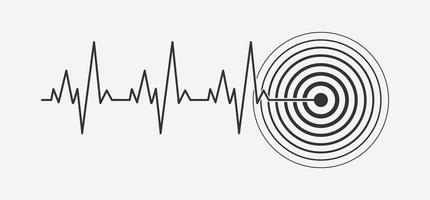 pulsación epicentro ubicación marca terremoto. terremoto icono en plano estilo. alerta símbolo vector ilustración.