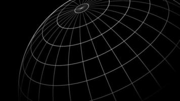 Perspective curved globe. White grid rounded lines on black background. Design for technology, network, illustration, construction, and digital data visualization. vector