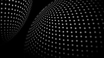 Perspective Halftone curved globe. White dot lines on black background surface. Design for technology, network, illustration, construction, and digital data visualization. vector
