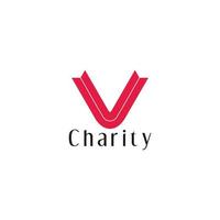 letter v red ribbon charity logo vector