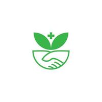hand shake deal plus medical herbal symbol logo vector