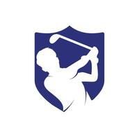 Golf club vector logo design. Golf player hits ball inspiration Logo design