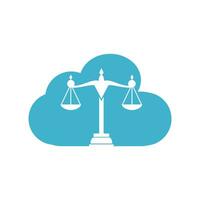 nube y diseño del logo de la escala de la justicia. bufete de abogados, abogado o símbolo de la oficina de abogados. vector