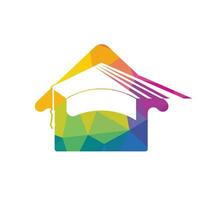 Education house shape logo design. Graduation cap and house icon. Education vector design template.