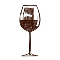 Wine glass. illustration. Winemaking products in sketch style.Vector illustration on isolated background. Classical alcoholic drink. Design For web, info graphics. vector