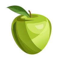 Green apple isolated on white background. Organic fruit. Cartoon style. Vector illustration for any design.